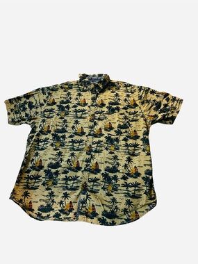 Men's Short-Sleeve Hawaiian Button-Down Shirt - 100% Cotton